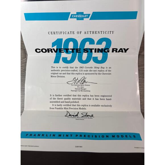 Franklin Mint‎ 1963 Chevrolet Corvette- With COA-See Description/ Photos - Picture 8 of 8